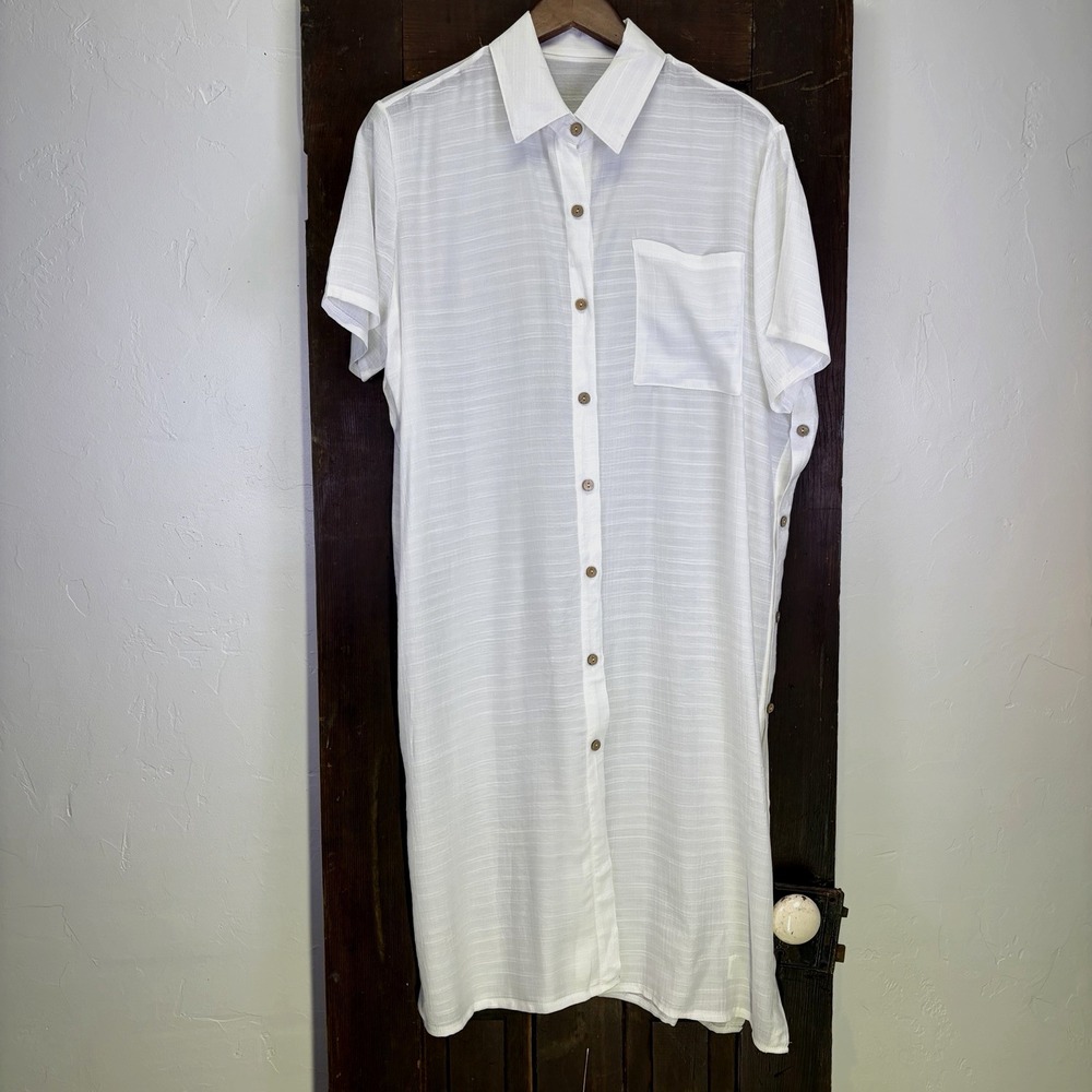 Woman's Button-Down Beach Coverup Kimono Shirt‎ Dress Size S White Vacation